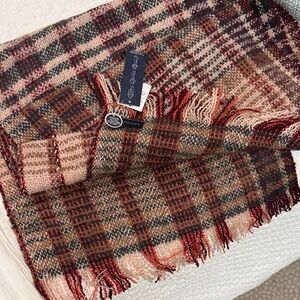 Lands' End Women's Plaid Scarf in Red and Brown